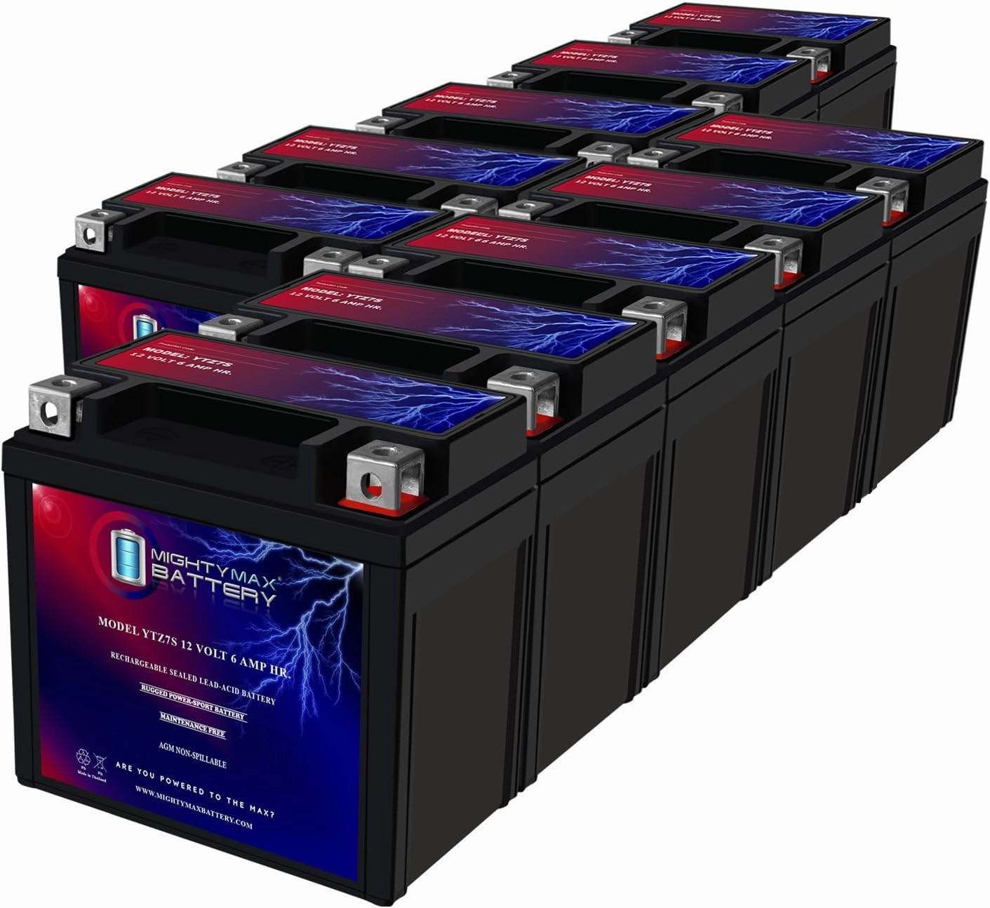 Mighty Max Battery YTZ7S 12V 6AH Replacement Battery compatible with Moose Racing YTZ7S - 10 Pack