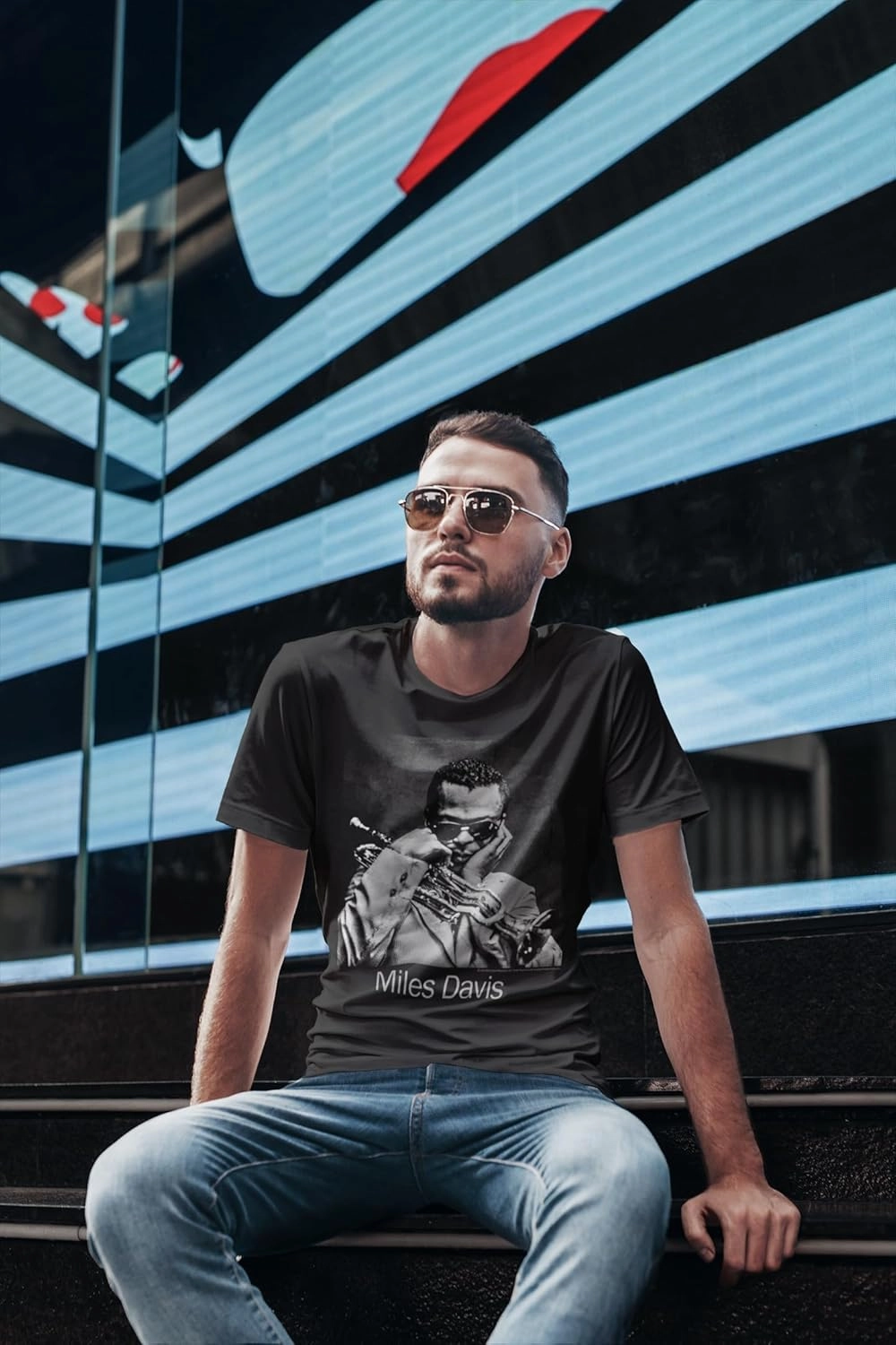 Miles Davis Tshirt Portrait Adult Natural Short Sleeve Iconic Jazz Music Vintage Style Graphic T Shirt Tees