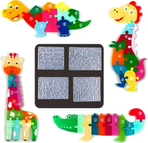 MIMIRACLE Animal Jigsaw Resin Mold 4PCS Epoxy Silicone Molds DIY Jigsaw Puzzle Dinosaur Crocodile Giraffe
