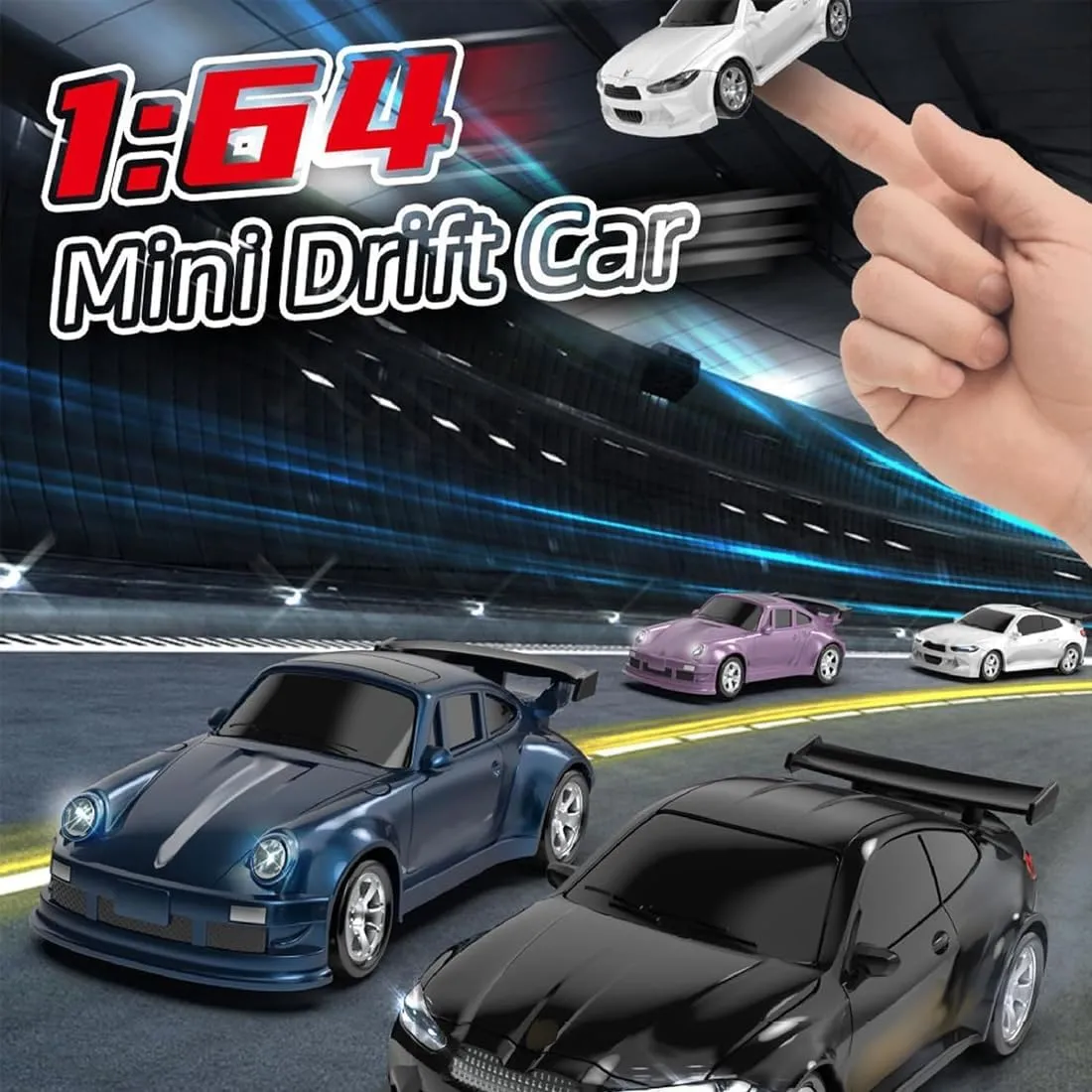 Mini Desktop RC Drift Car, 1:64 Scale 4WD High-Speed 2.4Ghz Remote Control Racing Sports Car with LED Lights for Adults Hobbyists