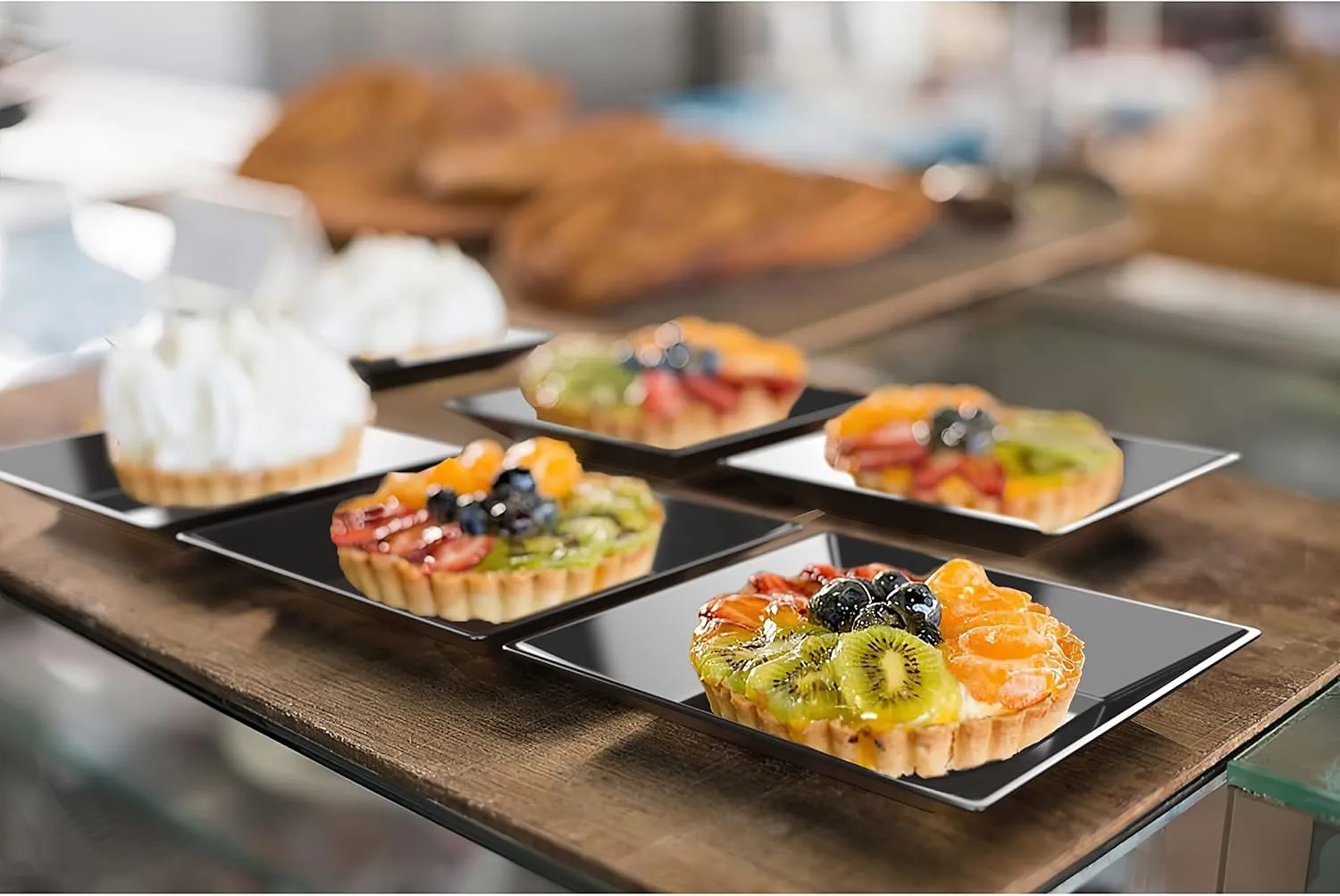 Mini Disposable Appetizer Plates - 100 Pack 2.95 In. x 2.95 in. Black Plastic Dessert Plates - Elegant Design for Weddings, Birthdays, and Formal Parties - Stackable and Convenient - BPA Free