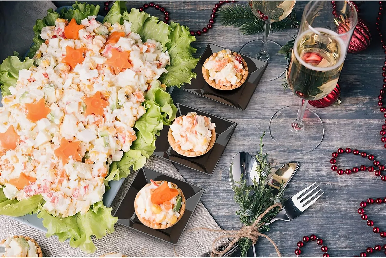 Mini Disposable Appetizer Plates - 100 Pack 2.95 In. x 2.95 in. Black Plastic Dessert Plates - Elegant Design for Weddings, Birthdays, and Formal Parties - Stackable and Convenient - BPA Free