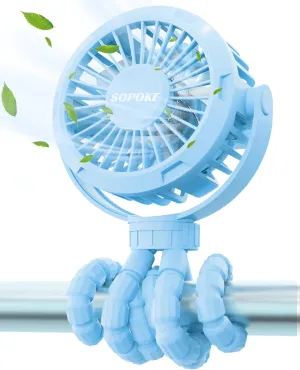 Mini Portable Baby Stroller Fan,3 Speed Personal Handheld Fan,Battery Operated Rechargeable 360° Flexible Tripod Cooling Fan, Suitable for Car Seat Crib Treadmill Golf Cart Travel(Blue)