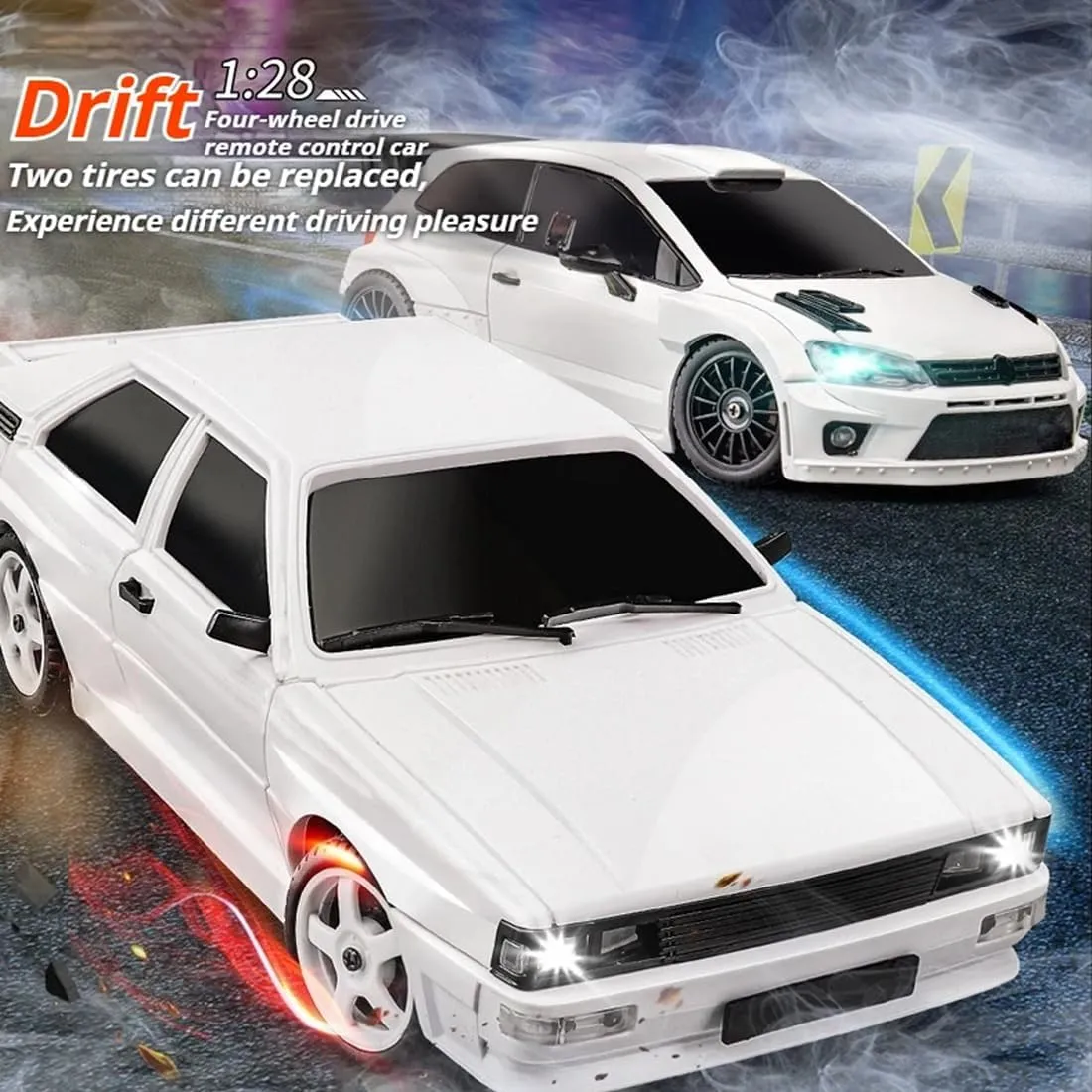 Mini RC Drift Car, 1/28 Scale 4WD 2.4GHz Full Proportional Remote Control Racing Car with LED Lights 10KM/H Speed Hobbyists Gift for Adults (LD2804)