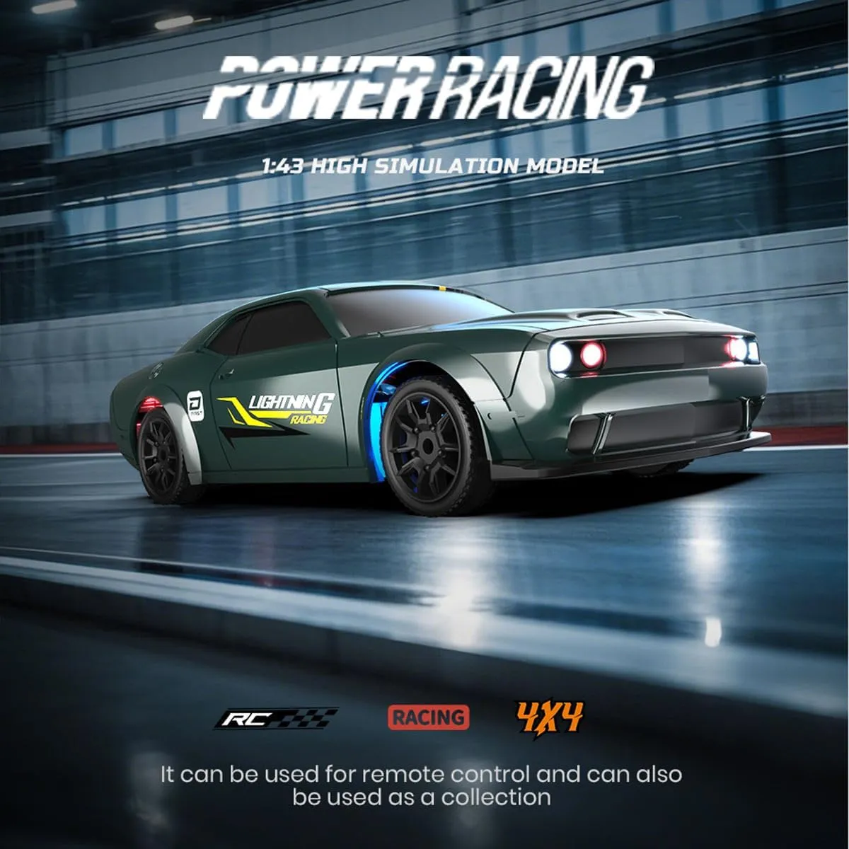 Mini RC Drift Racing Car with LED Lights, 1/43 Scale 15KM/H 4WD Full-Proportional Control | Ready-to-Race Indoor/Outdoor Drifting Car for Adults & Teens