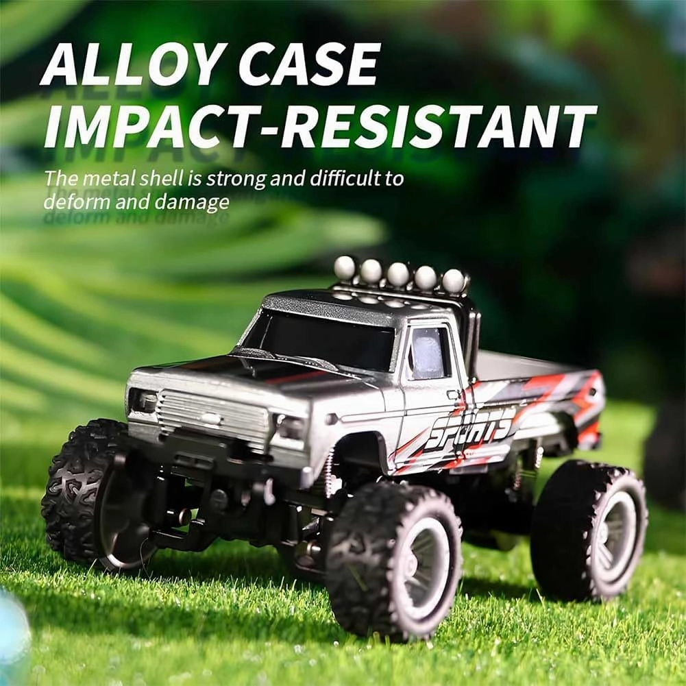 Mini Rc Monster Truck, Mini Rc Truck with Trailer, Mini Rc Car, Mini Rc Truck, Mini Monster Truck Remote Control Car, Rechargeable Mini Monster Truck 1/64 Alloy Scale with Lights (with Trailer,Orange)