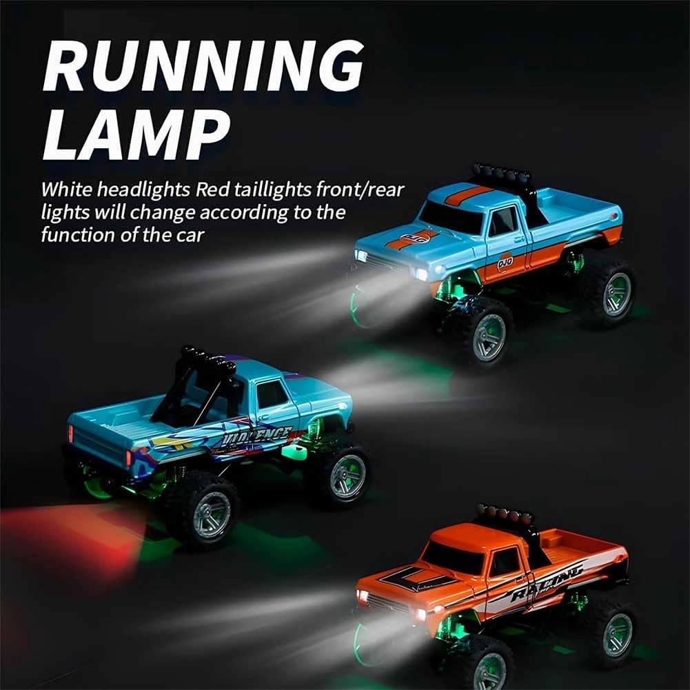 Mini Rc Monster Truck, Mini Rc Truck with Trailer, Mini Rc Car, Mini Rc Truck, Mini Monster Truck Remote Control Car, Rechargeable Mini Monster Truck 1/64 Alloy Scale with Lights (with Trailer,Orange)