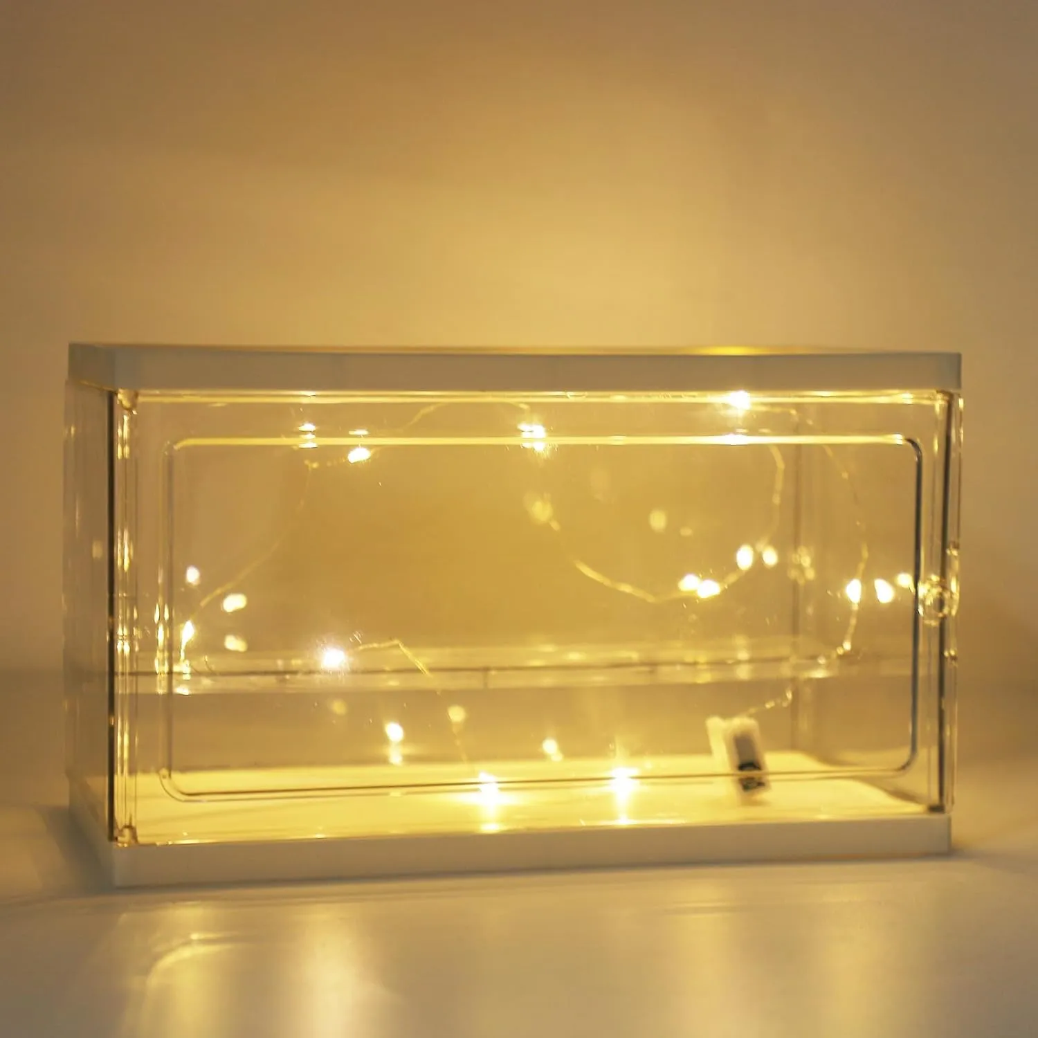 Minifigure Display Case, Clear Display Case with Lights, Mini Action Figure Storage Rack Shelf, Showcase for Minifigure, Collectibles, 10.6x5.5x6.3in