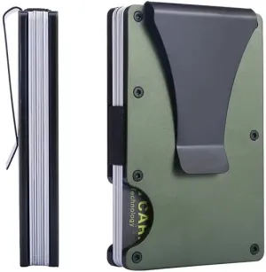 Minimalist Wallet for Men, Slim Aluminum Metal Pocket Wallet with Money Clip, Blocks RFID Scanners ID Card Holder(Army Green)