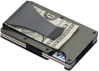 Minimalist Wallet for Men, Slim Aluminum Metal Pocket Wallet with Money Clip, Blocks RFID Scanners ID Card Holder(Army Green)