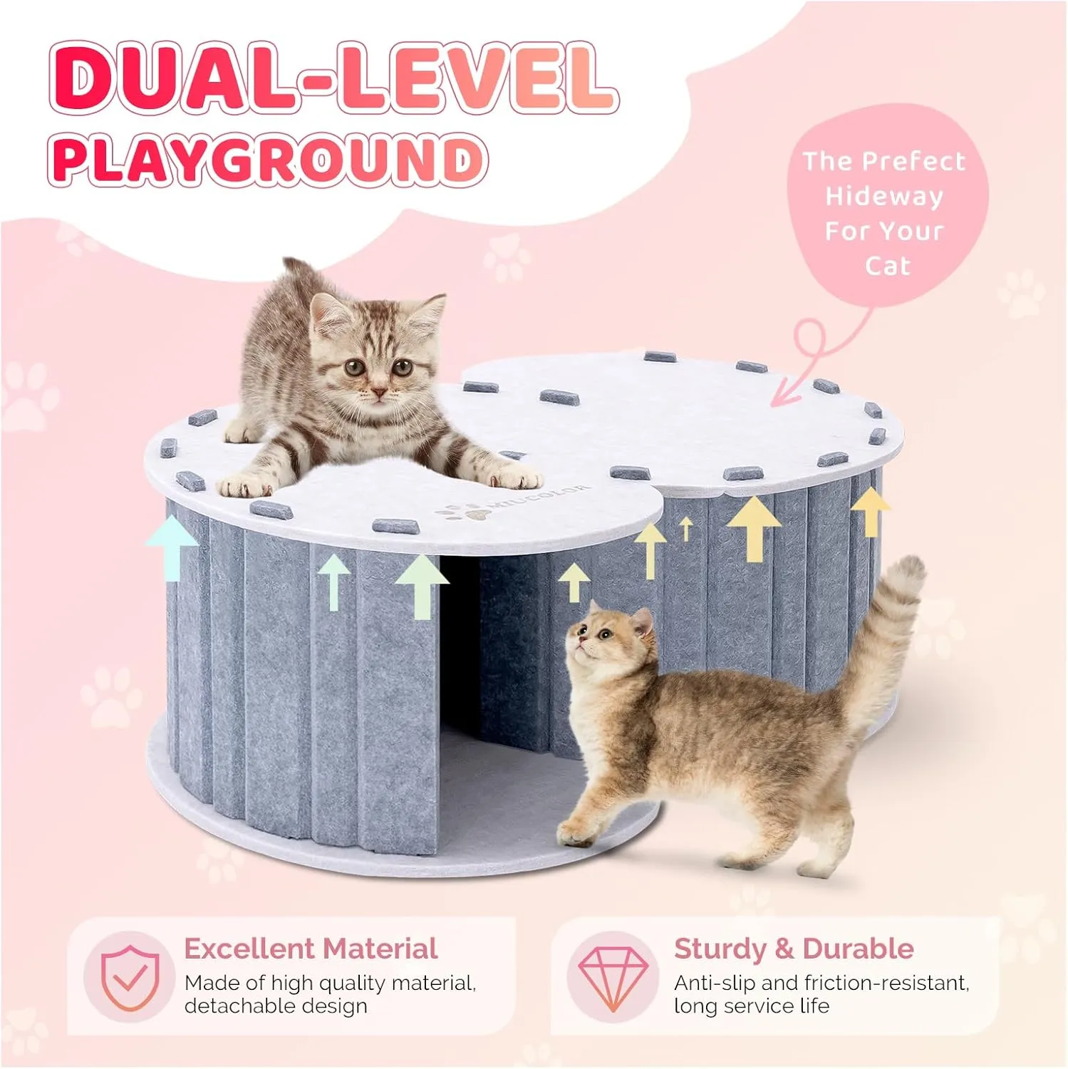 MIU COLOR Cat Play Tunnel with Bed, Foldable Scratch Resistant Double-Layer Cat Cave, Hideaway Tunnel for Cats up to 10 lbs