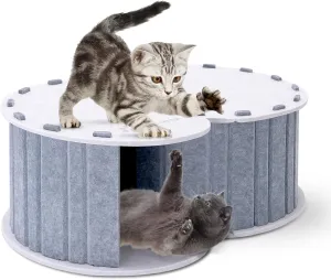MIU COLOR Cat Play Tunnel with Bed, Foldable Scratch Resistant Double-Layer Cat Cave, Hideaway Tunnel for Cats up to 10 lbs