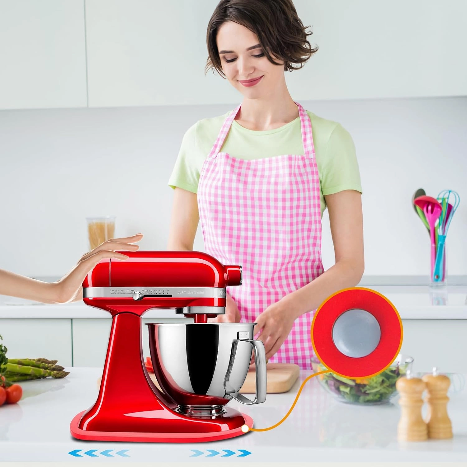 Mixer Slider Mat for Tilt Head Kitchen Aid 4.5-5 Qt Stand Mixer, Appliance sliding mat for kitchenaid Artisan 4.5-5 Qt, Countertop Storage Accessories Mixer Moving Tray Attachments (Red)