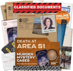 MMC Death at Area 51 – Thrilling Murder Mystery Games for Adults in a Classified Military Base – 47 Evidence Pieces, 150 Min Gameplay (3.5/5 Difficulty) – Cold Case Files Game for 1-10 Players