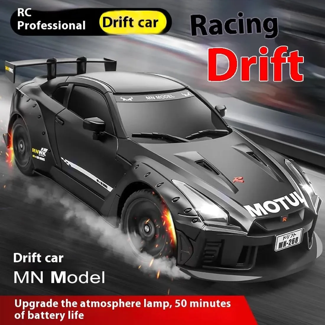MN-268 1/16 Scale RC Drift Car, 2.4G Full-Proportional Control RWD RC Sport Car with Gyro & LED Light, RC Racing Toy for Hobbyists - RTR