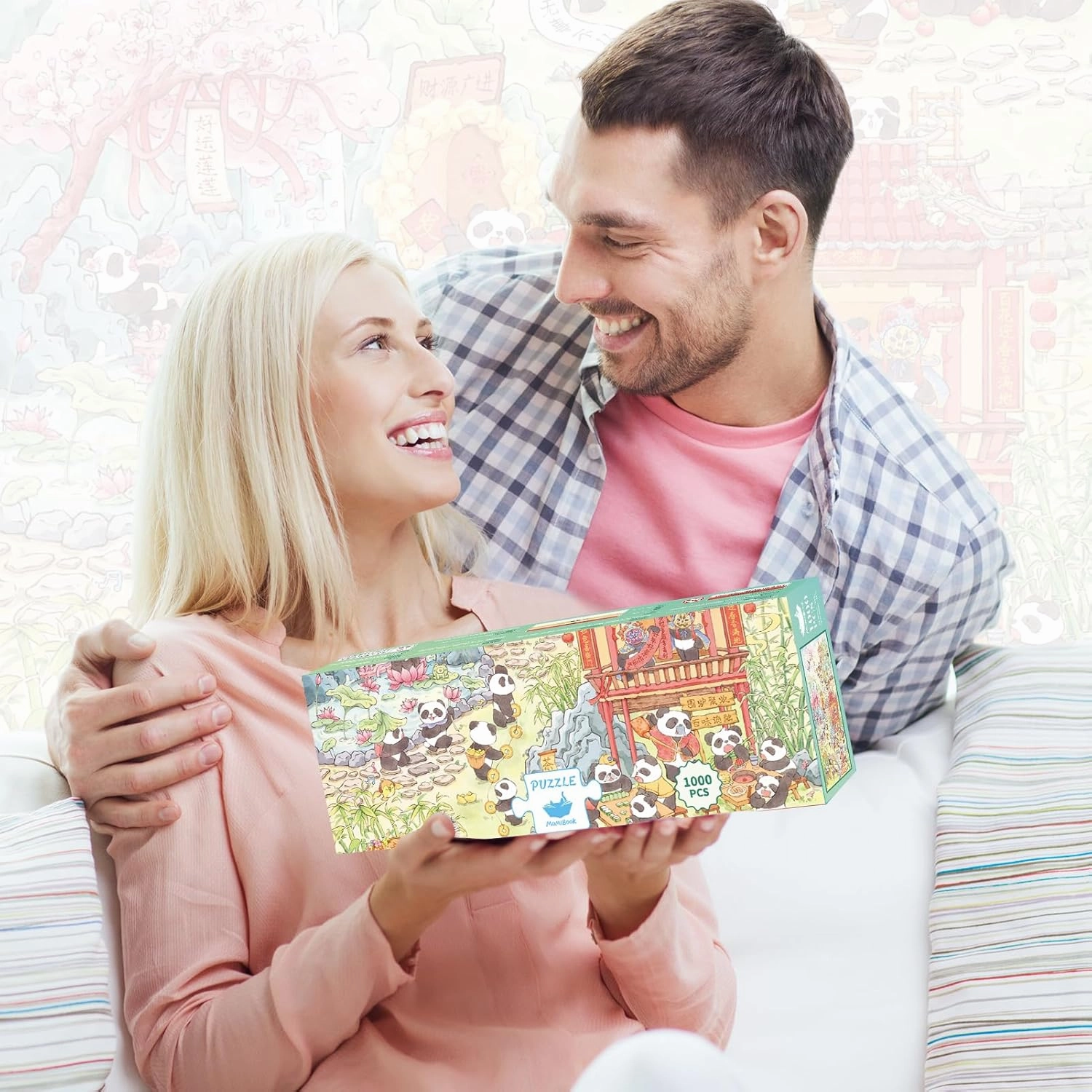 MOMIBOOK Puzzles for Adults 1000 Piece Jigsaw Puzzles of Comfortable Panda, Flocking Painting Image Chinese Difficult Challenging Hard Impossible Puzzle, Funny Toys & Games Christmas Birthday Gifts