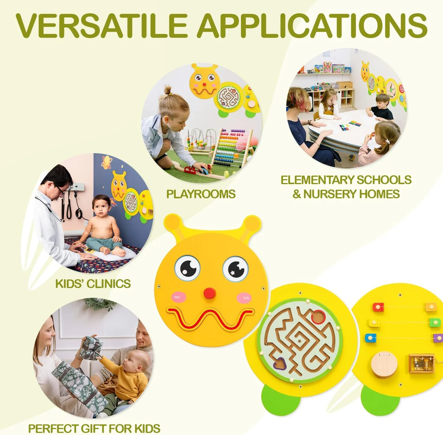 Monläurd® Caterpillar Montessori Busy Board,Sensory Board,Educational Toys,Activity Cube,Wall Toys,Daycare Furniture,Playroom Furniture,Interactive Toys,Wooden Toys,Learning Toys,Boys and Girls 6 M 
