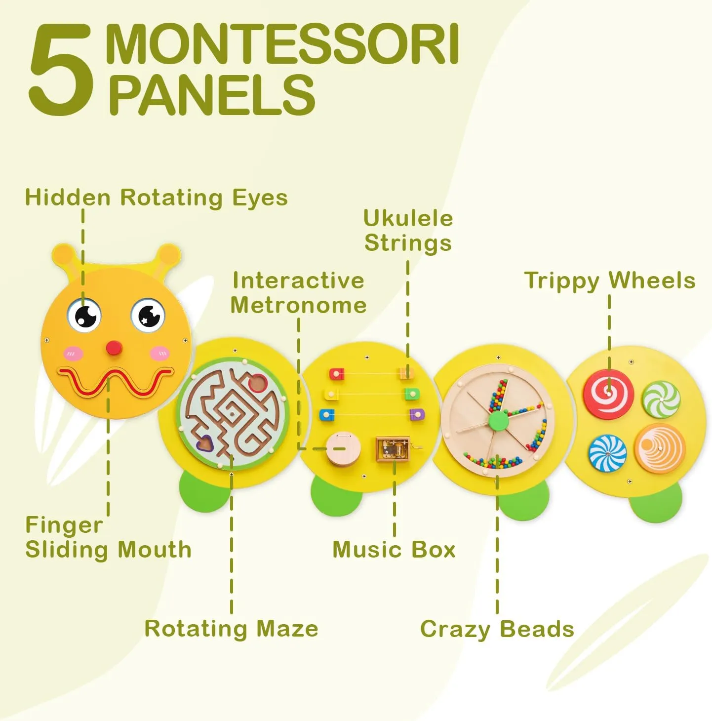 Monläurd® Caterpillar Montessori Busy Board,Sensory Board,Educational Toys,Activity Cube,Wall Toys,Daycare Furniture,Playroom Furniture,Interactive Toys,Wooden Toys,Learning Toys,Boys and Girls 6 M 
