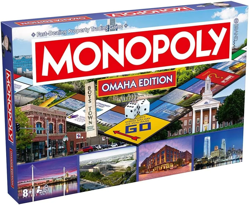 Monopoly Board Game Omaha NE Edition : 2-6 Players Family Board Games for Kids and Adults, Board Games for Kids 8 and up, for Kids and Adults, Ideal for Game Night