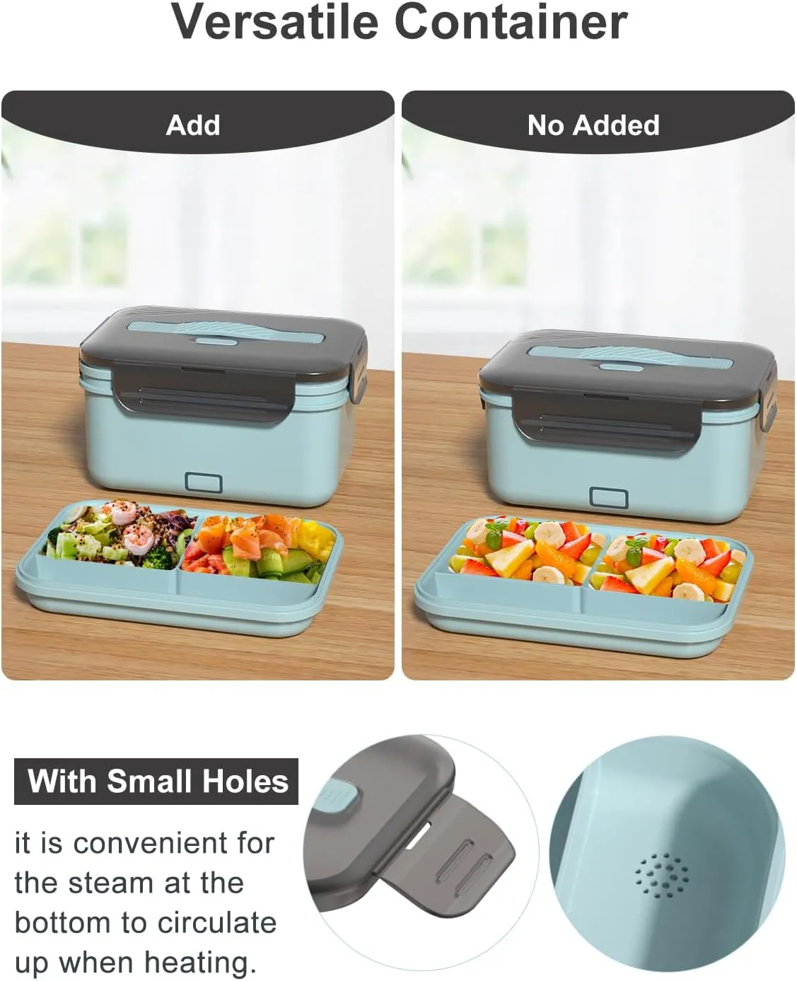 Monteka Electric Lunch Box Food Heater, New 100W High Power Portable Food Warmer, Heated Lunch Box for Adults Car/Home with 1.8L Removable Stainless Steel Container, 12V/24V/110V/220V