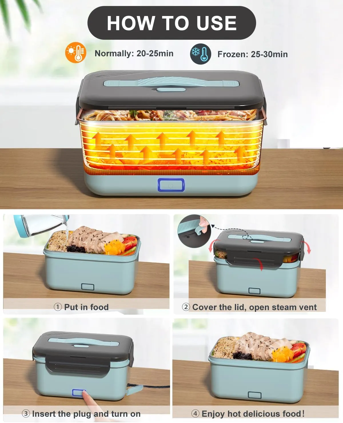 Monteka Electric Lunch Box Food Heater, New 100W High Power Portable Food Warmer, Heated Lunch Box for Adults Car/Home with 1.8L Removable Stainless Steel Container, 12V/24V/110V/220V
