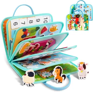 Montessori Busy Board for Toddlers 3 4 5 6,Farm Busy Book Quiet Toys for Airplane Travel,Felt Educational Book Pre School Learning Activities for Baby,Birthday Idea for Girls&Boys