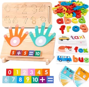 Montessori Math & Spelling Learning Toys for Kids 3  Years -Wooden Number Counting Blocks, ABC Letter Matching Game, Math Manipulatives, Preschool Educational Toys, Homeschool Supplies, Gift for Kids