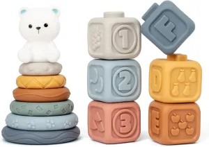 Montessori Stacking Toys Soft Building Blocks for Babies 6-12-18 Months, Infant Sensory Toy for Toddlers 1 2 3 Year Old, Silicone Soft Rings Stacker