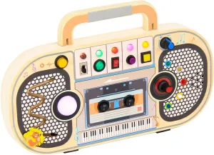Montessori Wooden Busy Board LED Voice Recorder, Sensory Toys Light Switch, 5 Music Toggle switches Toy, Ideal Toddler Busy Board with 7 LED Light Montessori Toys for 1 2 3year Old