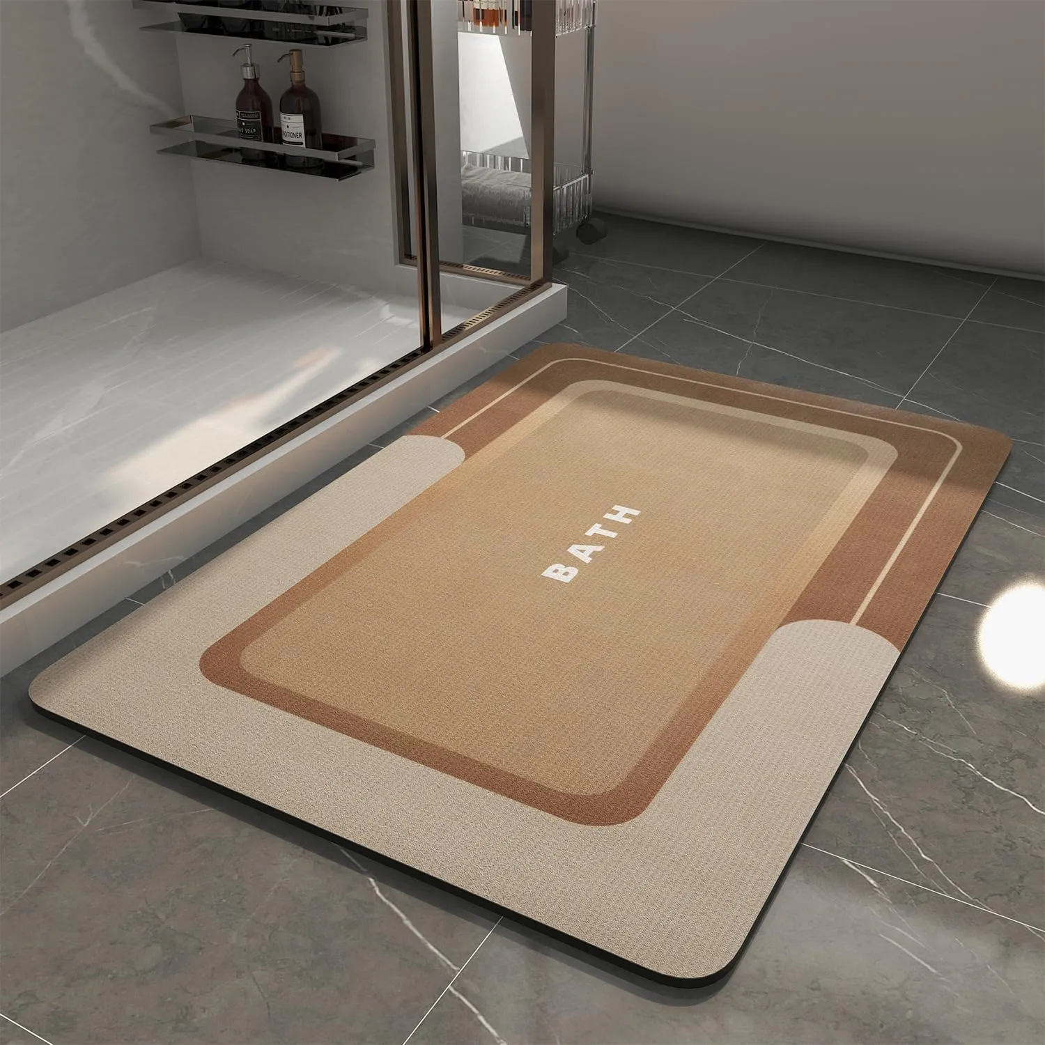 MontVoo-Bath Mat-Bathroom Mat Rug Non Slip Super Absorbent Stain Resistant Quick Dry Thin Bathroom Rug-Bath Mats for Bathroom Floor Bathtub Vanity-Bathmat Bath Rug Easy Care 17"x27" Brown