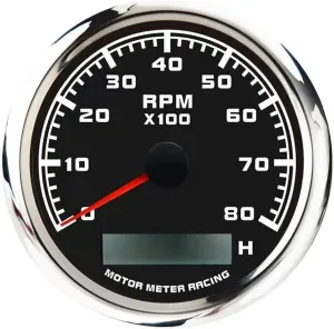 MOTOR METER RACING W Pro Series 85mm 3-3/8" Tachometer 8000 RPM Gasoline Diesel Engine with Hour Meter Black Dial White LED Waterproof for Car Truck Boat Yacht Motorcycle
