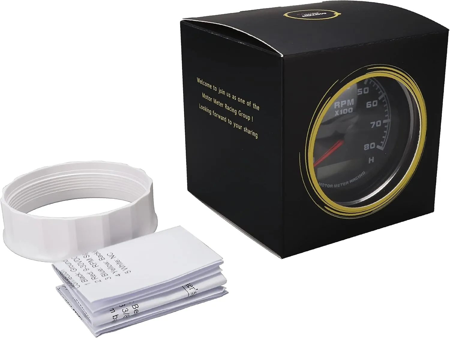 MOTOR METER RACING W Pro Series 85mm 3-3/8" Tachometer 8000 RPM Gasoline Diesel Engine with Hour Meter Black Dial White LED Waterproof for Car Truck Boat Yacht Motorcycle