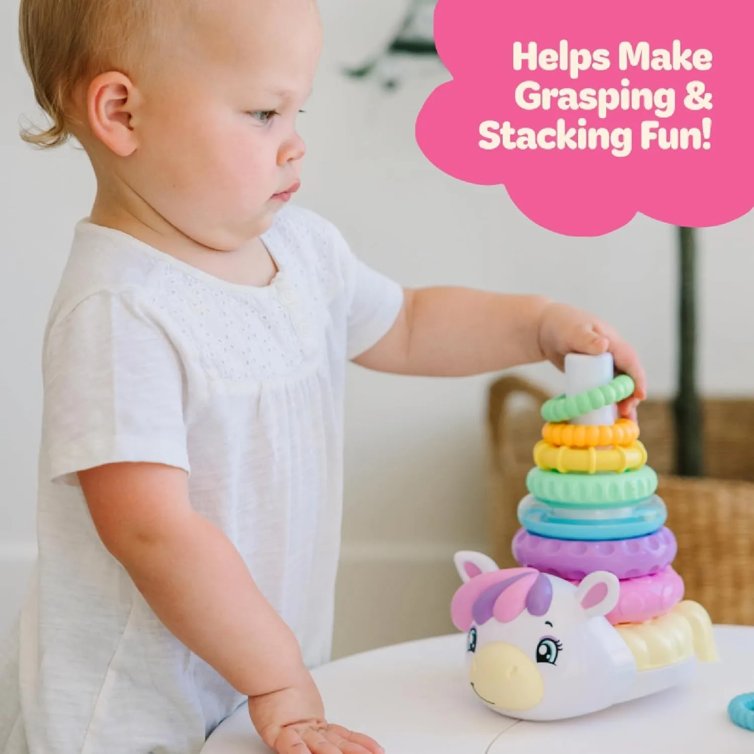 Move2Play, Stacking Toy | Includes 7 Unique Rings | Montessori Development | Baby Gift for 1 Year Old Boys & Girls | Ages 0-6 , 9, 10, 12, 18  Months | Unicorn Stacker