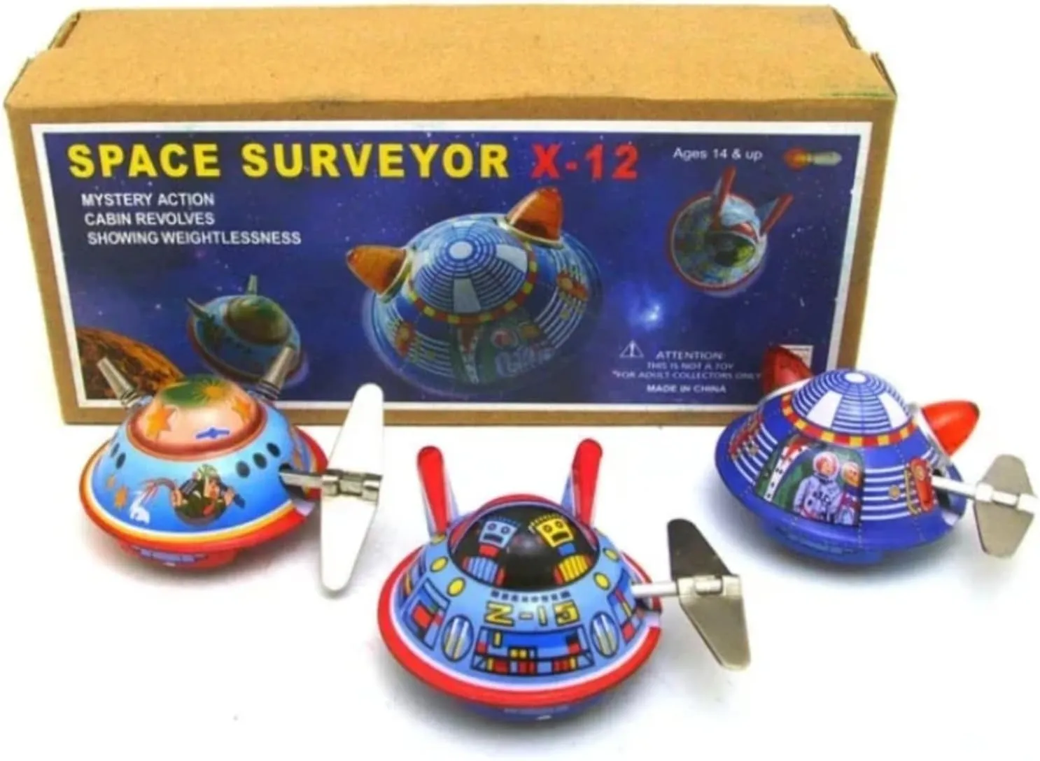 MS633 Tin Toy Space Robot Figury Nostalgic Spring & Wind-Up Walking Astronaut Spaceship UFO 3pcs Per Set Toy for Collectors
