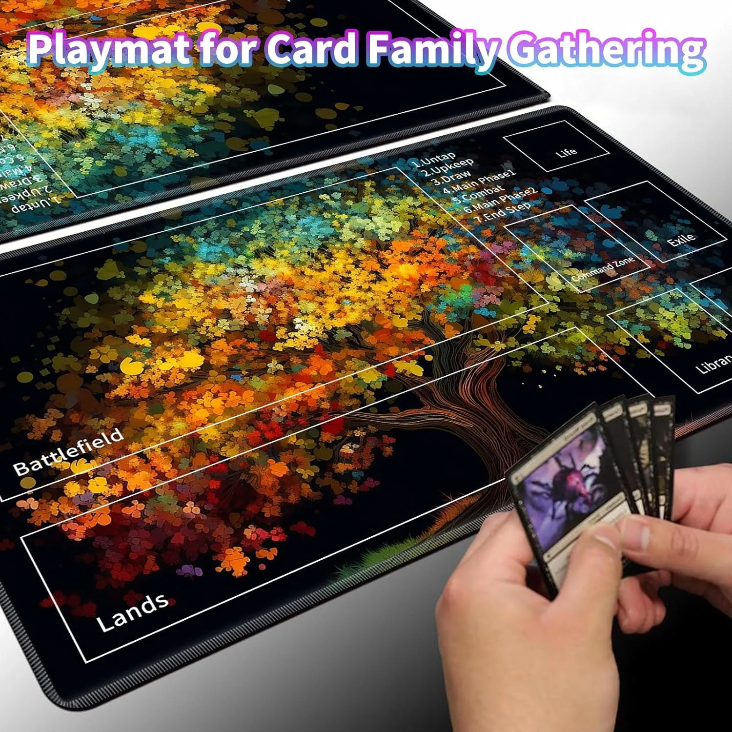 MTG Playmats for Magic The Gathering - 24" x 14" Board Game Card Game Trading Card Game Play Mat with Zones & Storage Bag, Mousepad Desk Mats, Colorful Tree