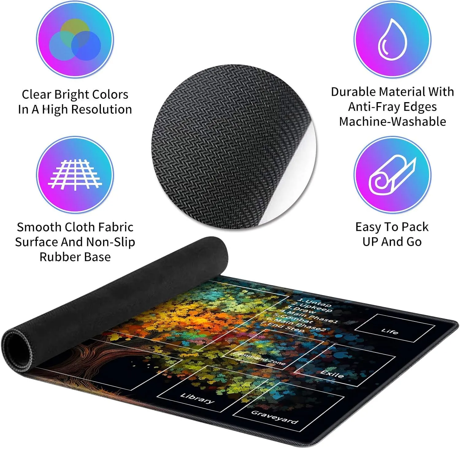 MTG Playmats for Magic The Gathering - 24" x 14" Board Game Card Game Trading Card Game Play Mat with Zones & Storage Bag, Mousepad Desk Mats, Colorful Tree