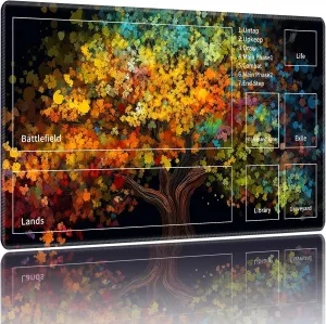 MTG Playmats for Magic The Gathering - 24" x 14" Board Game Card Game Trading Card Game Play Mat with Zones & Storage Bag, Mousepad Desk Mats, Colorful Tree