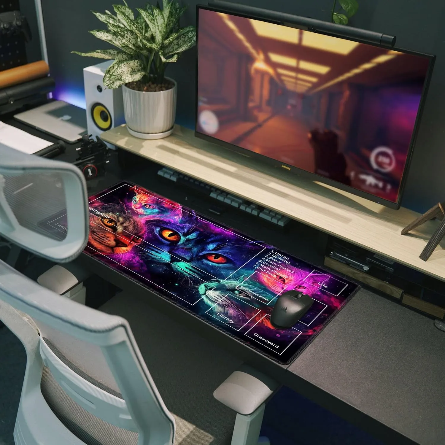 MTG Playmats for Magic The Gathering-Play Mat,Game Play Mat for MTG TCG 24" x 14" Board Game Card Game Trading Card Game Play Mat with Zones&Storage Bag,Mousepad Desk Mats,Colorful Cat
