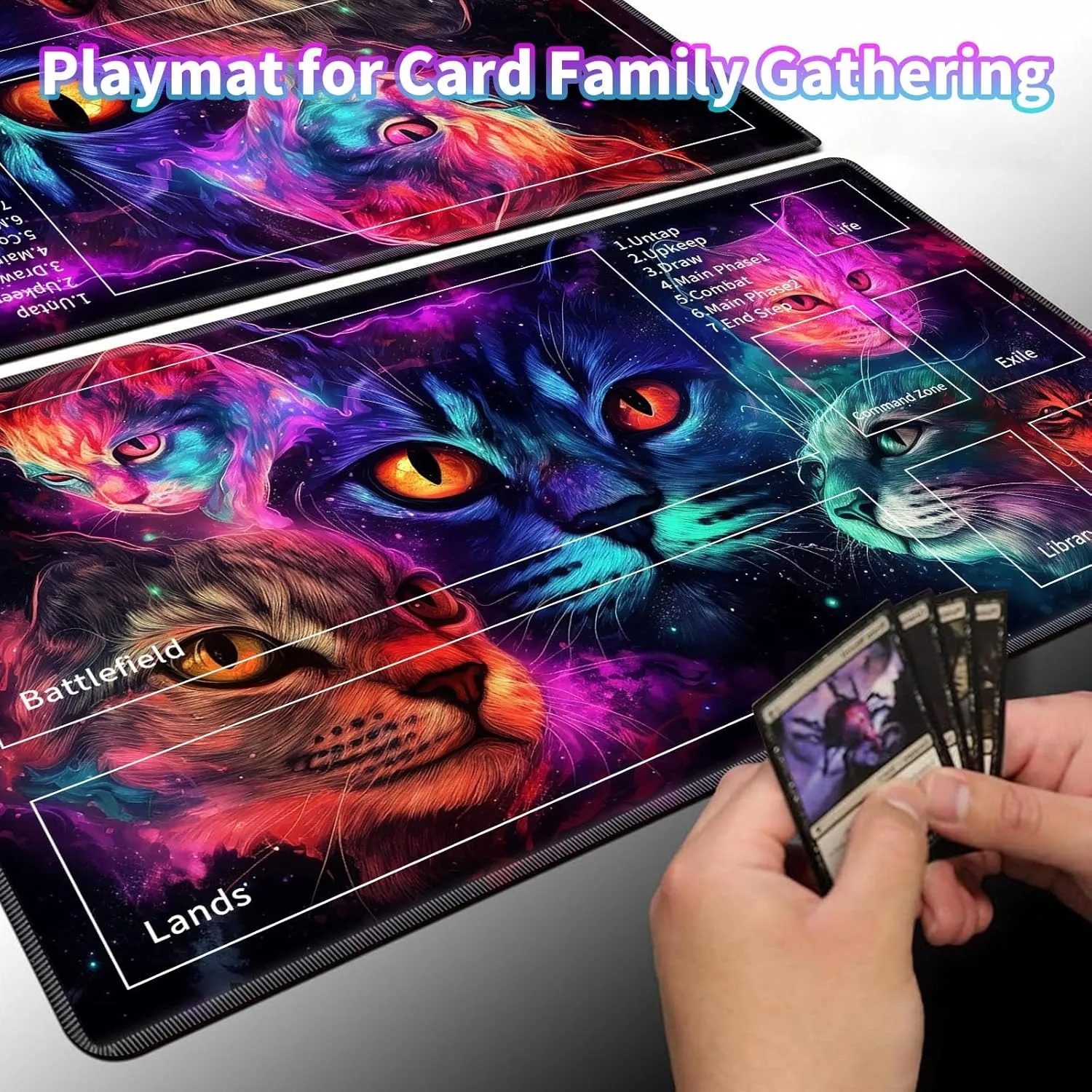 MTG Playmats for Magic The Gathering-Play Mat,Game Play Mat for MTG TCG 24" x 14" Board Game Card Game Trading Card Game Play Mat with Zones&Storage Bag,Mousepad Desk Mats,Colorful Cat