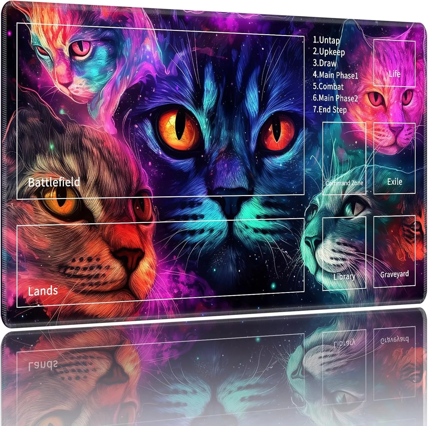 MTG Playmats for Magic The Gathering-Play Mat,Game Play Mat for MTG TCG 24" x 14" Board Game Card Game Trading Card Game Play Mat with Zones&Storage Bag,Mousepad Desk Mats,Colorful Cat