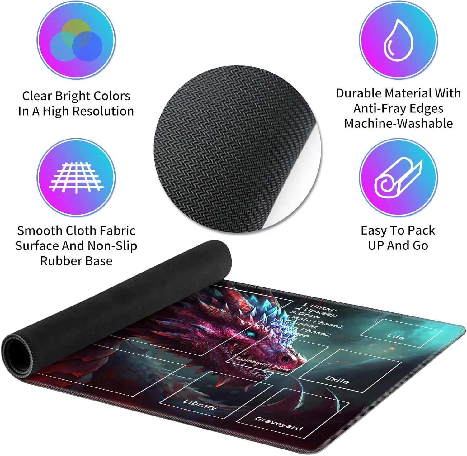 MTG Playmats for Magic The Gathering-Play Mat,Game Play Mat for MTG TCG 24" x 14" Board Game Card Game Trading Card Game Play Mat with Zones&Storage Bag,Mousepad Desk Mats,Cute Dragon