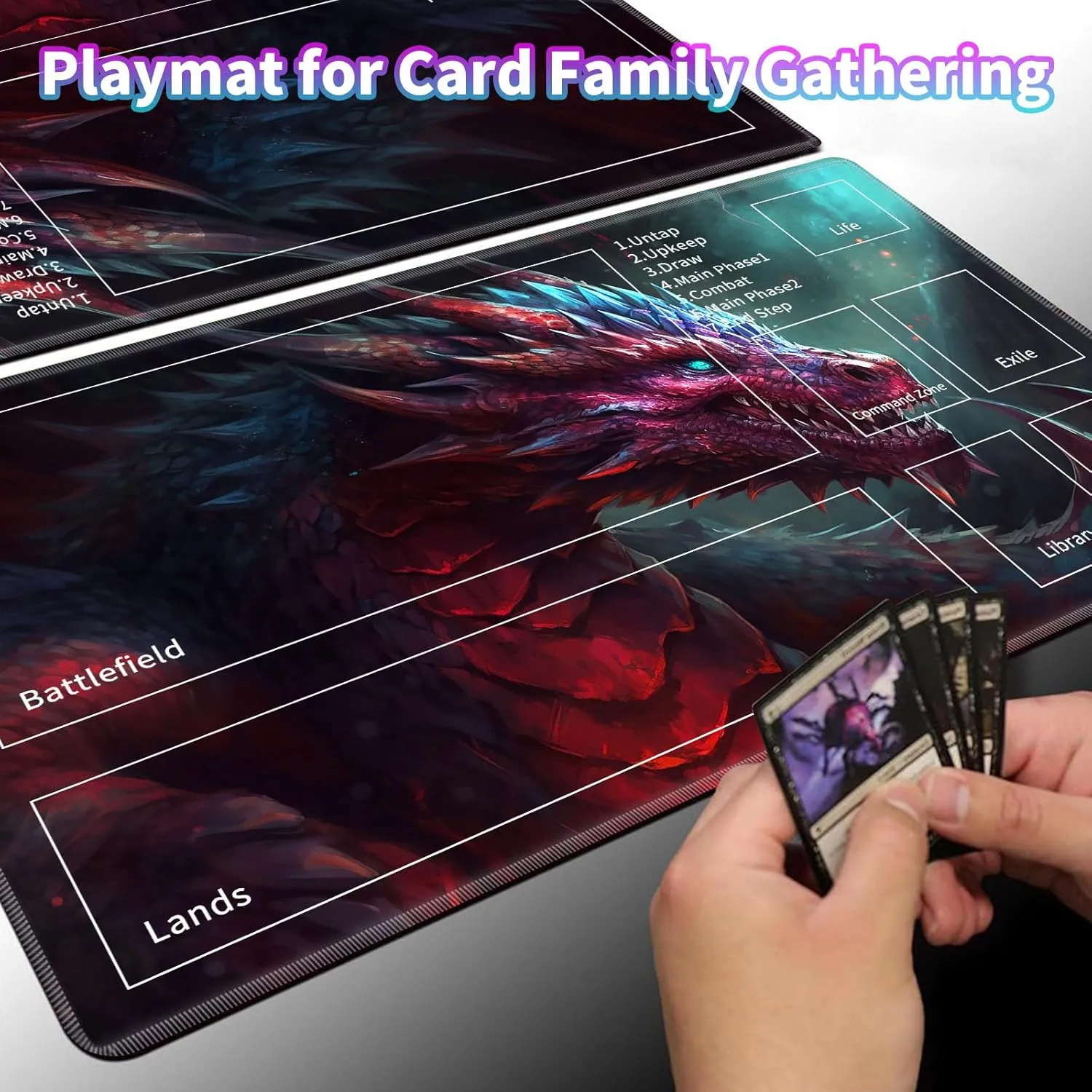 MTG Playmats for Magic The Gathering-Play Mat,Game Play Mat for MTG TCG 24" x 14" Board Game Card Game Trading Card Game Play Mat with Zones&Storage Bag,Mousepad Desk Mats,Cute Dragon