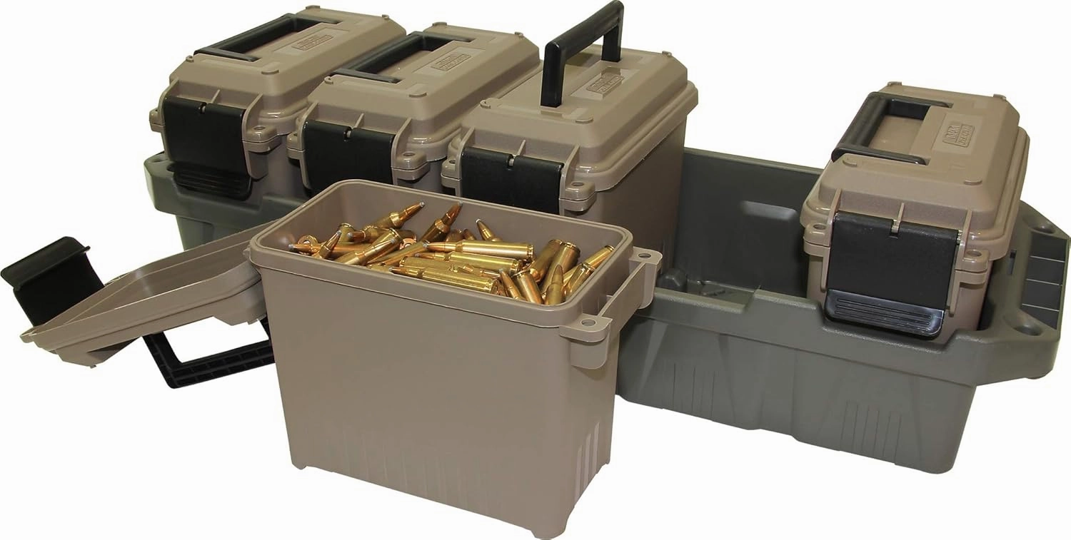 MTM AC5C 5-Can Ammo Crate Mini, Convenient size, Store 650 rounds of 9mm bulk ammo, Stackable, easy carry and transport of multi-caliber ammo, Rugged tactical carrying crate