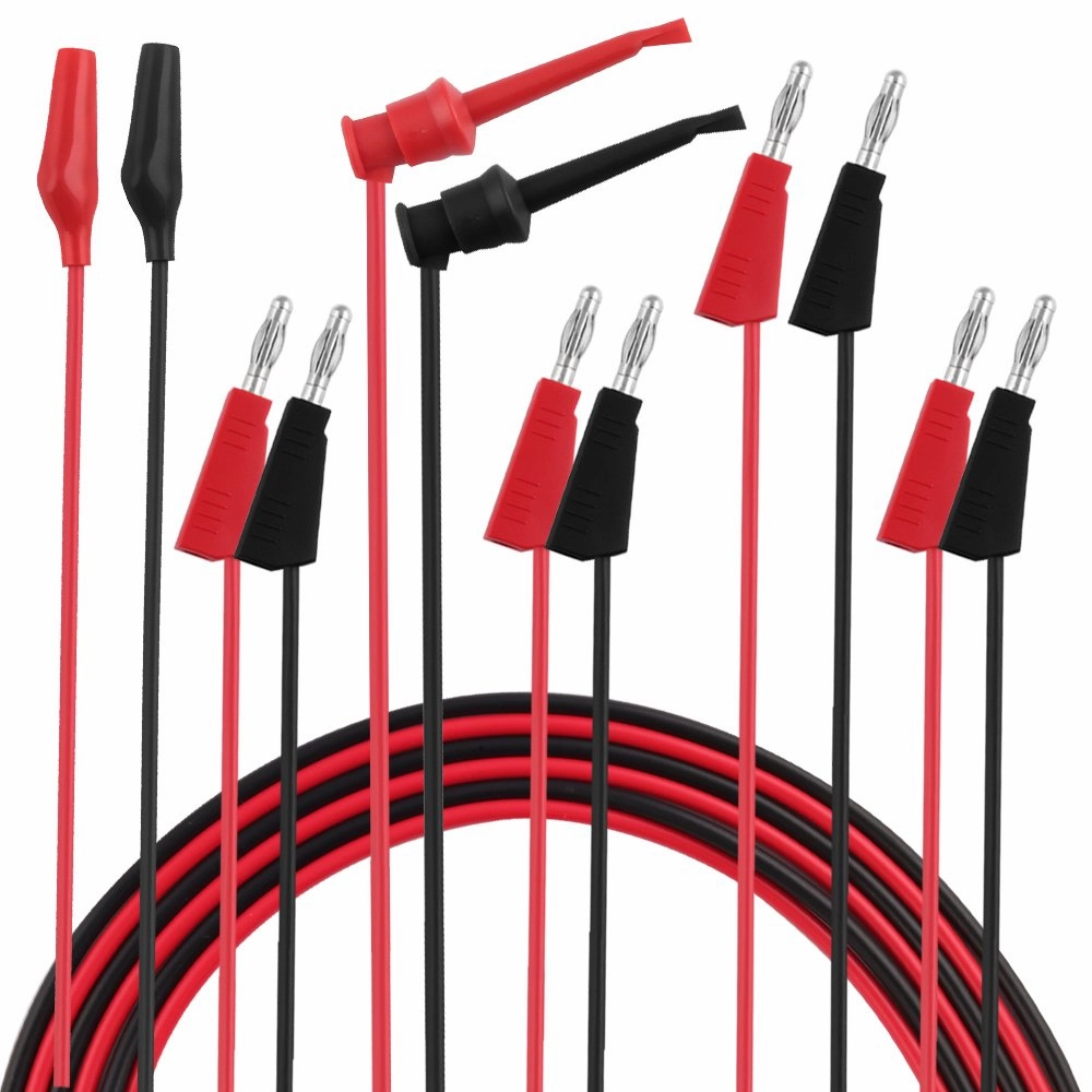 Multimeter Leads - Alligator to Banana Plugs & Mini Hooks Set (3 Pair)