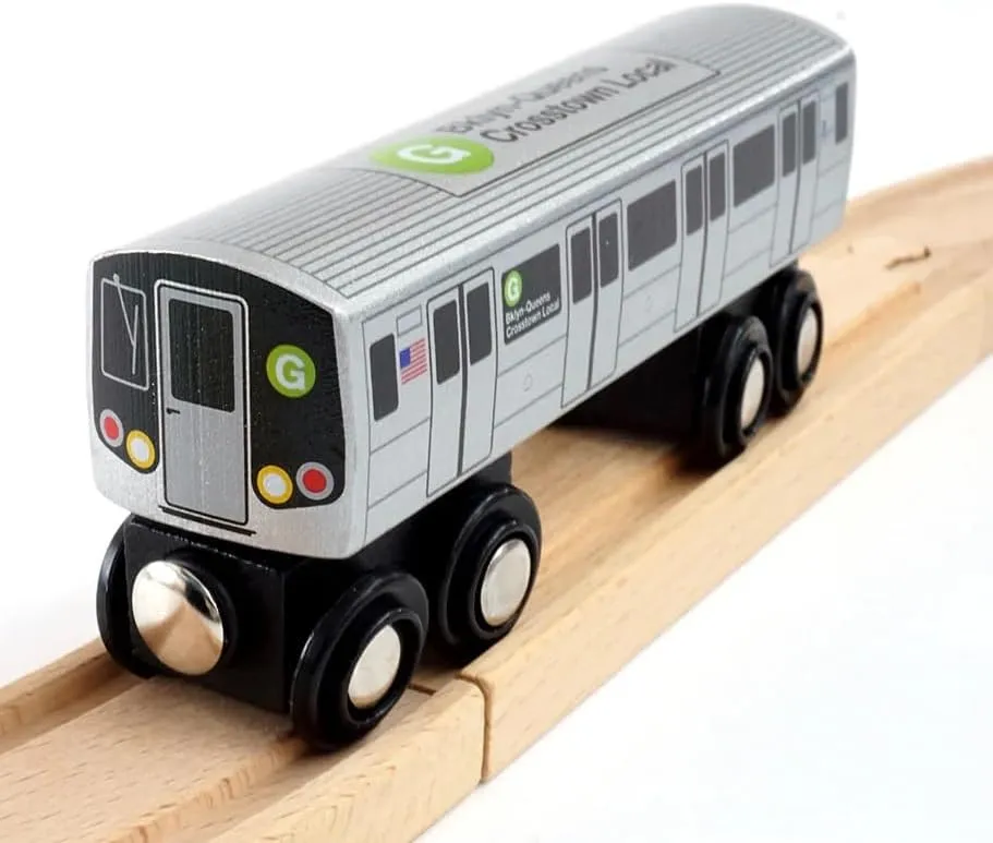MUNI PALS Munipals New York City Subway Wooden Railway (B Division) G Train/BKLYN-Queens Crosstown Local–Child Safe and Tested Wood Toy Train