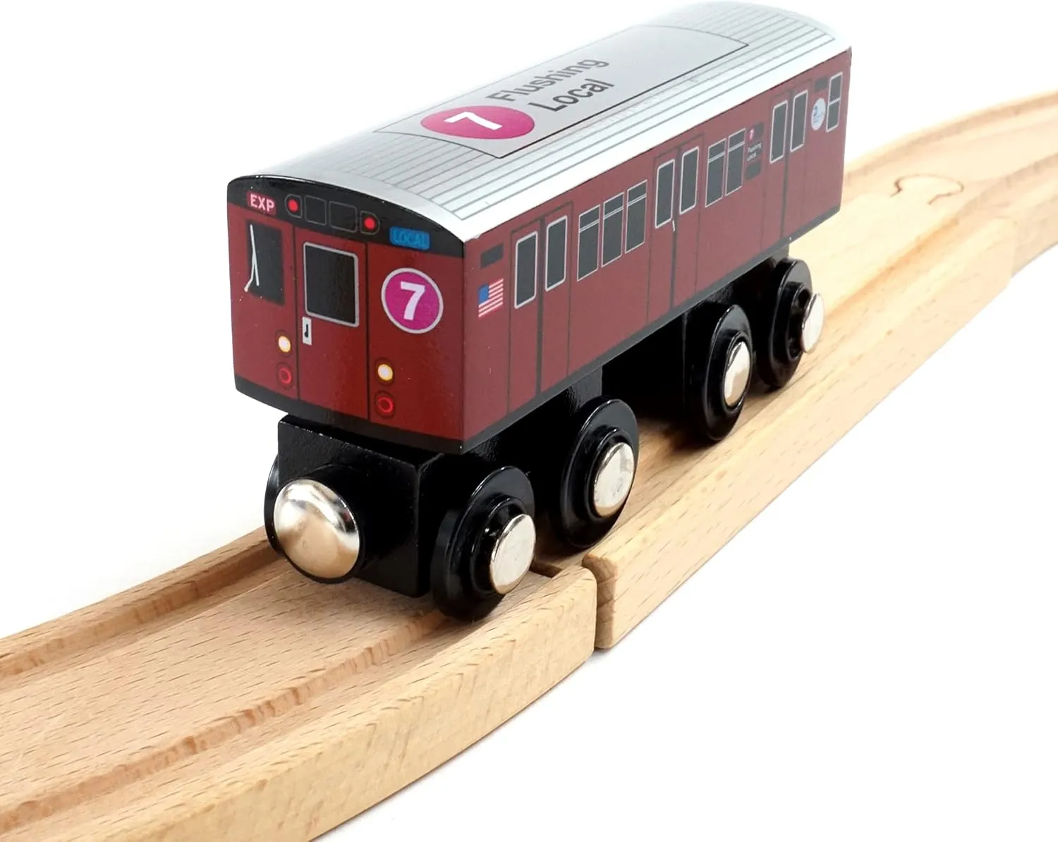 MUNI PALS Munipals New York City Subway Wooden Railway (Nostalgia Series) Redbird 7 Train/Flushing Local–Child Safe and Tested Wood Toy Train