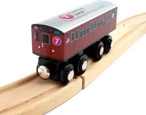 MUNI PALS Munipals New York City Subway Wooden Railway (Nostalgia Series) Redbird 7 Train/Flushing Local–Child Safe and Tested Wood Toy Train