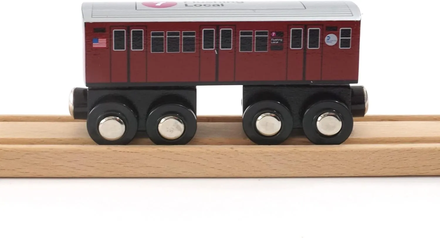 MUNI PALS Munipals New York City Subway Wooden Railway (Nostalgia Series) Redbird 7 Train/Flushing Local–Child Safe and Tested Wood Toy Train
