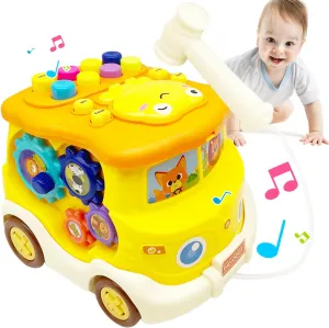 Music Bus Baby Toy for Boys and Girls, with Hole Punching Game, 1-3 Sensory Toys for Preschoolers, Early Learning Montessori Toys for Boys and Girls Aged 0-2, Music Gift for Boys and Girls (Bus)