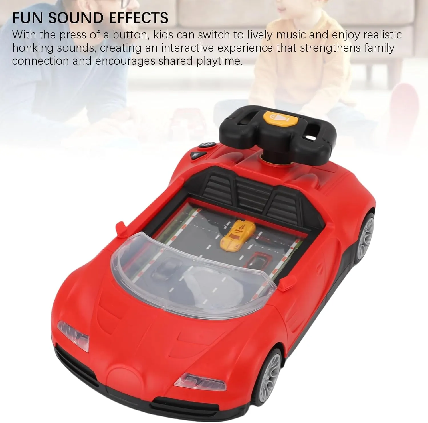 Musical Racing Adventure Car Steering Wheel Toy with Sound Avoid Obstacles, Driving Games Racing Car Game Console Kids Parent Child Dual Player Mode Interaction for Children (Red)